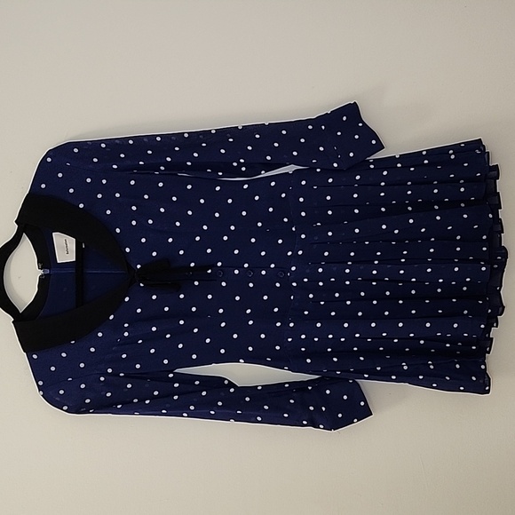 Reformation Tamia Mini dress navy Danube polkadot pattern black collar Sz 0 - Picture 5 of 16